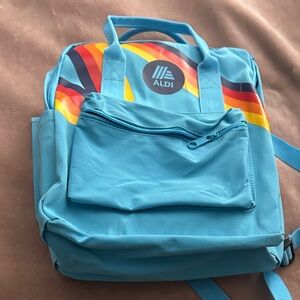 Aldi Blue Backpack with Rainbow Stripes